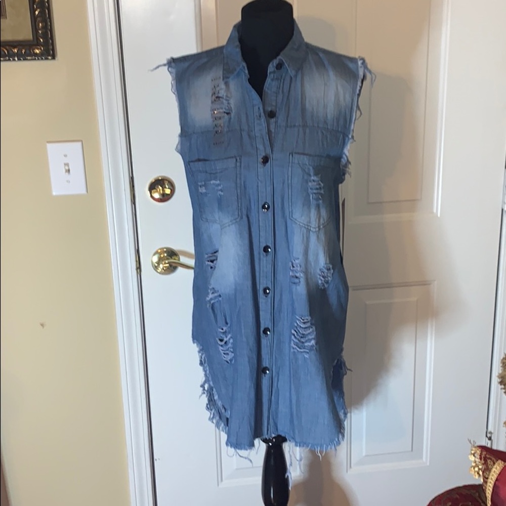 Premium Denim High/Low Shirt